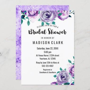 Mint & Purple Floral Rose Bridal Shower Invitations