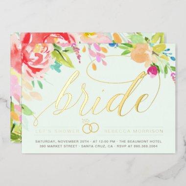 Mint | Roses & Gold Diamond Ring Bridal Shower Foil Invitations