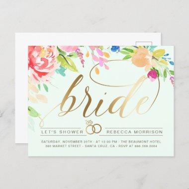 Mint | Roses & Gold Diamond Ring Bridal Shower Invitation PostInvitations