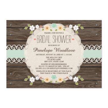 MINT RUSTIC FLORAL BOHO BRIDAL SHOWER INVITATIONS