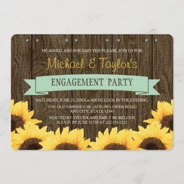 MINT RUSTIC SUNFLOWER ENGAGEMENT PARTY Invitations