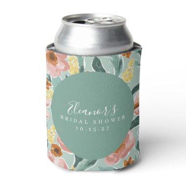 Mint Sage Pink Floral Script  Custom Can Cooler