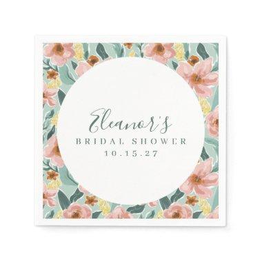 Mint Sage Pink Floral Script Bridal Shower Custom Napkins