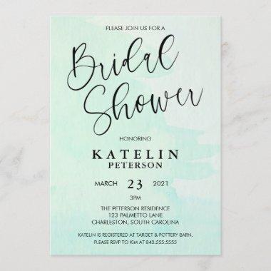Mint Watercolor Bridal Shower Invitations