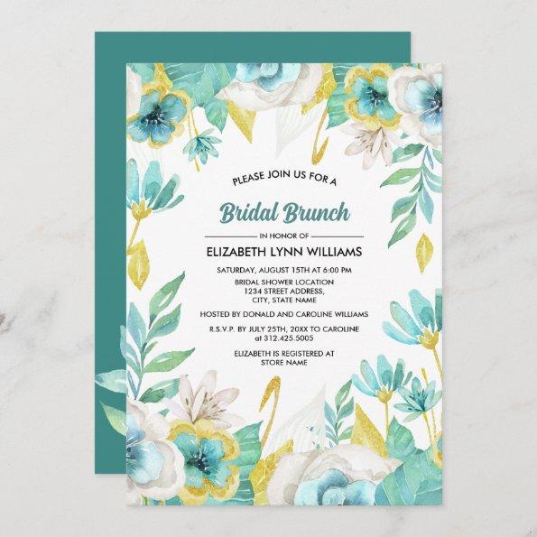 Mint Yellow Floral Watercolor Bridal Brunch Invitations
