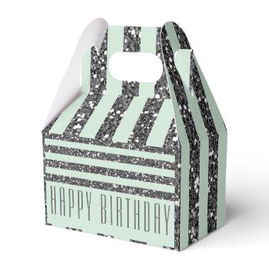 Minty Mint Green & Silver Glitter Stripes Party Favor Boxes