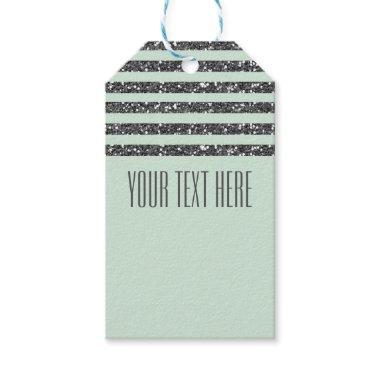 Minty Mint Green & Silver Glitter Stripes Party Gift Tags