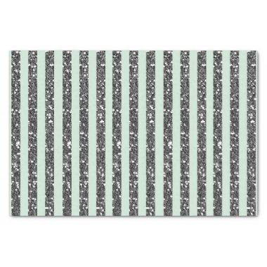 Minty Mint Green & Silver Glitter Stripes Party Tissue Paper