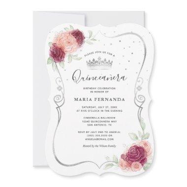 Mis Quince Burgundy Blush and Silver Quinceanera Invitations