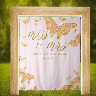 Miss Mrs Boho Gold Butterfly Pink Bridal Backdrop