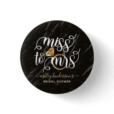 Miss To Mrs Black Marble  Button