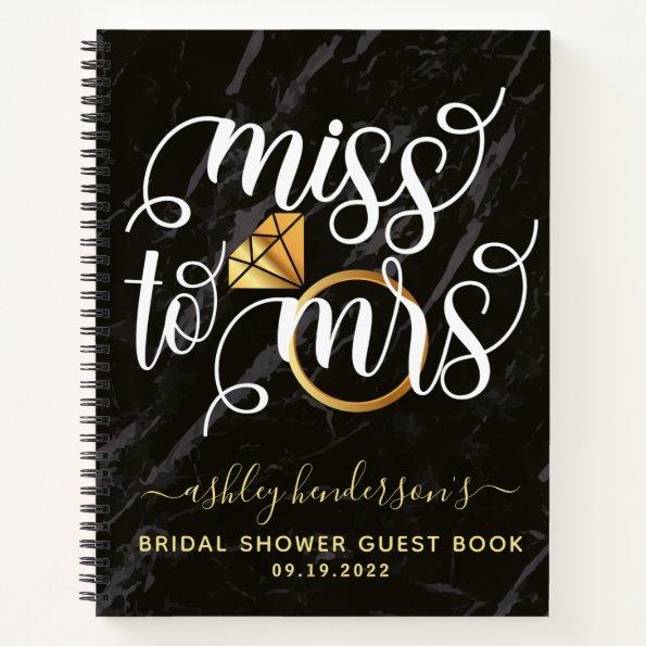 Miss To Mrs Black Marble Bridal Shower Guest Book
