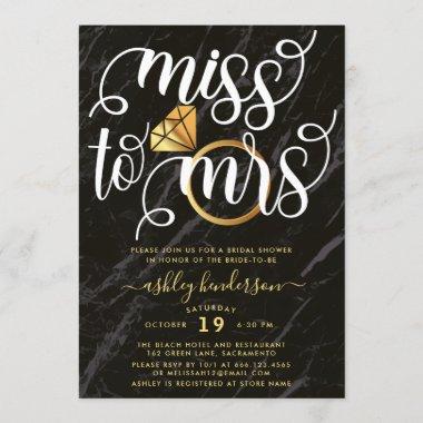 Miss To Mrs Black Marble Bridal Shower Invitations