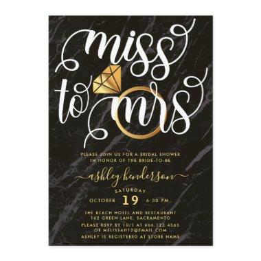 Miss To Mrs Black Marble Bridal Shower Invitations