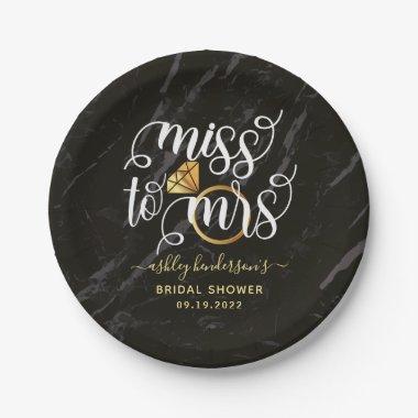 Miss To Mrs Black Marble Bridal Shower Paper Plates