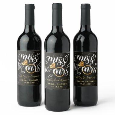 Miss To Mrs Black Marble  Wine Label