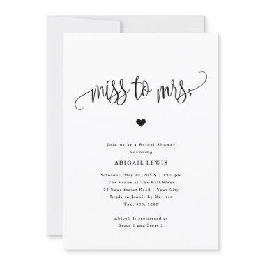 Miss to Mrs. Black/White Bridal Shower Invitations