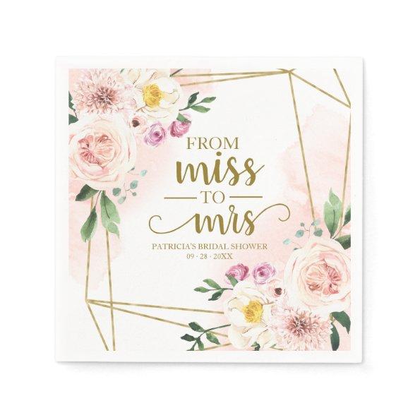 Miss to Mrs Blush Floral Geometric Bridal Shower Napkins