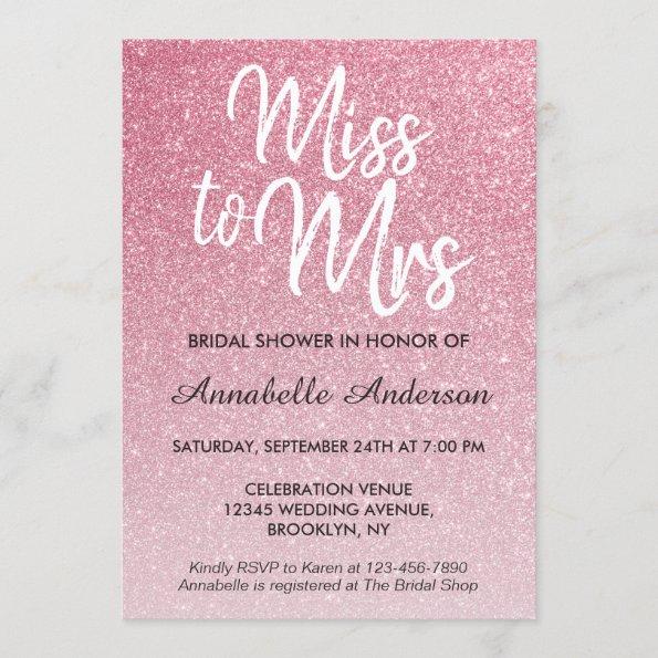 Miss to Mrs Blush Pink Glitter Chic Bridal Shower Invitations