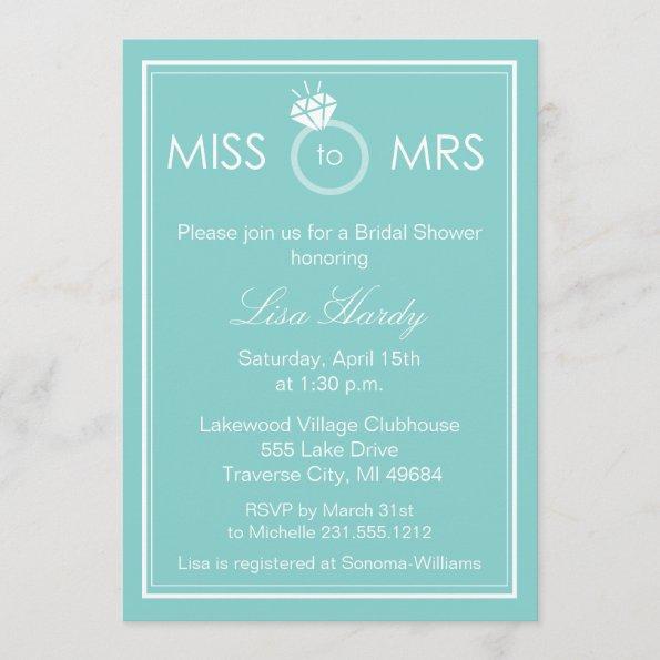 Miss to Mrs Bridal Shower Invitations - Any Color
