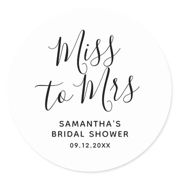 Miss to Mrs Bridal Shower Minimalist Boho Wedding Classic Round Sticker