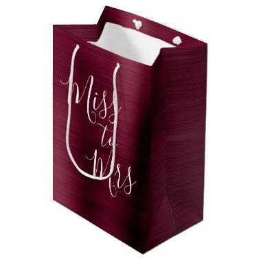 Miss to Mrs Bridal Shower Party Burgundy Metallic Medium Gift Bag