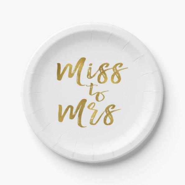 Miss to Mrs Bridal Shower Party Gold Foil Paper Plates