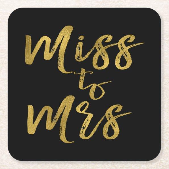 Miss to Mrs  Party Gold Foil Square Paper Coaster