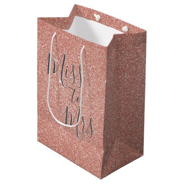 Miss to Mrs Bridal Shower Party Rose Gold Sparkle Medium Gift Bag