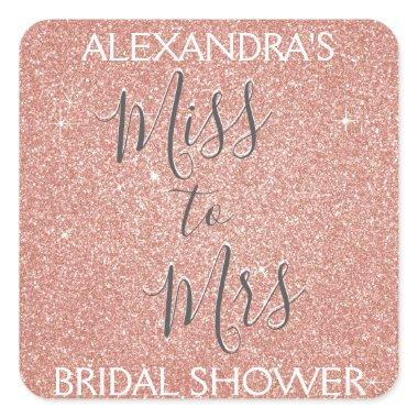 Miss to Mrs  Party Rose Gold Sparkle Square Sticker