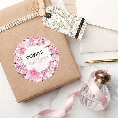 Miss to Mrs Bridal Shower Watercolor Pink Flora Classic Round Sticker