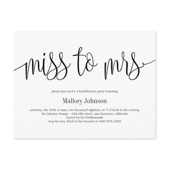 Miss To Mrs Calligraphy Wedding Shower Invitation PostInvitations