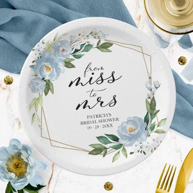 Miss to Mrs Dusty Blue Geometric Bridal Shower Paper Plates