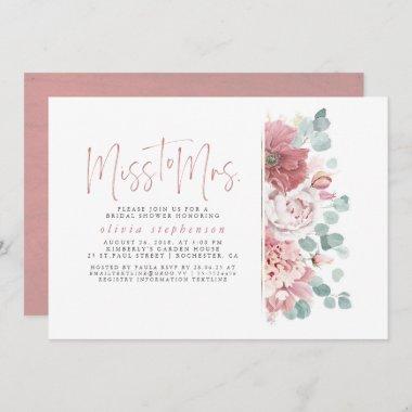 Miss to Mrs Dusty Pink Floral Bridal Shower Invitations