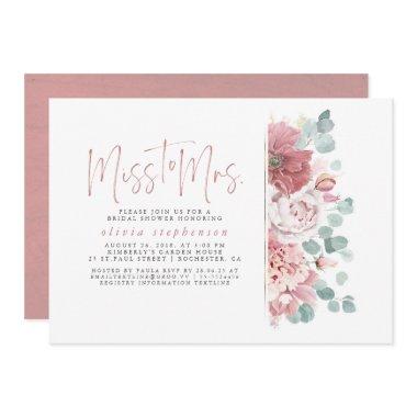 Miss to Mrs Dusty Pink Floral Bridal Shower Invitations