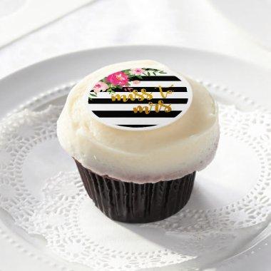 Miss to Mrs Edible Cupcake Topper - Floral Edible Frosting Rounds