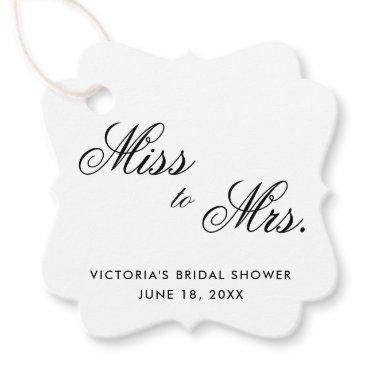 Miss to Mrs Elegant Black and White Bridal Shower Favor Tags