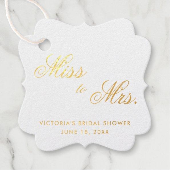 Miss To Mrs Elegant Gold Foil Bridal Shower Foil Favor Tags