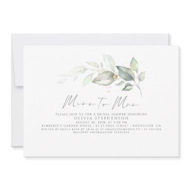 Miss to Mrs Elegant Greenery Bridal Shower Invitations