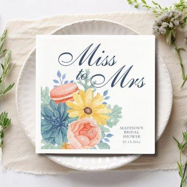 Miss To Mrs Floral Succulent Macaron  Napkins