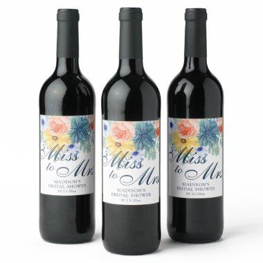 Miss To Mrs Floral Succulent Macaron  Wine Label