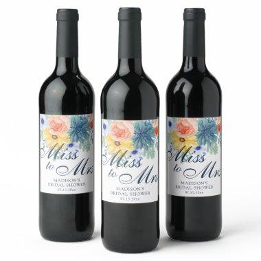 Miss To Mrs Floral Succulent Macaron Bridal Shower Wine Label