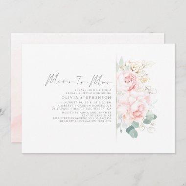 Miss to Mrs Gold and Pink Floral Bridal Shower Invitations