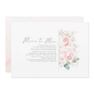 Miss to Mrs Gold and Pink Floral Bridal Shower Invitations