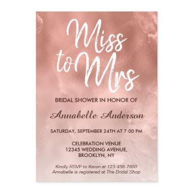 Miss to Mrs Metallic Glam Rose Gold Bridal Shower Invitations