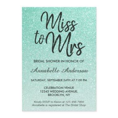 Miss to Mrs Mint Green Gold Glitter Bridal Shower Invitations