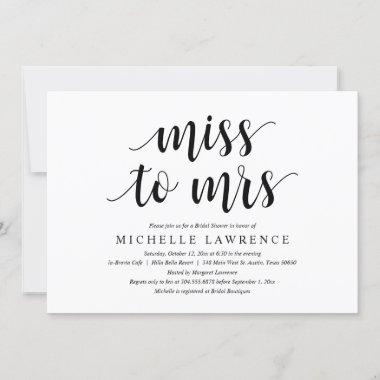 Miss to Mrs, Modern Bridal Shower Invitations