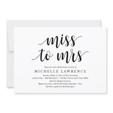 Miss to Mrs, Modern Bridal Shower Invitations