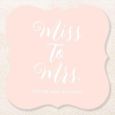 Miss to Mrs Modern Simple Pink  Paper Coaster
