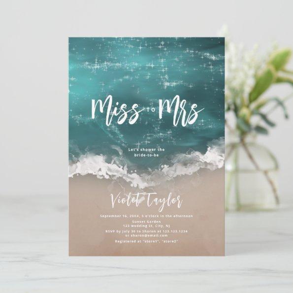Miss to Mrs moody ocean beach bridal shower Invitations